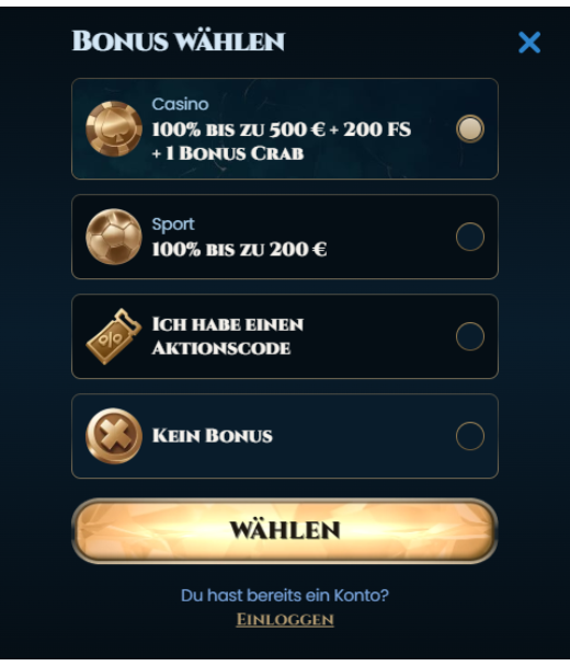 WonderLuck Anmeldung